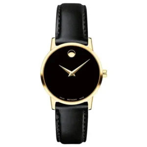 Movado Women’s Swiss Made Quartz Black Leather Strap Black Dial 28mm Watch 0607319 (Without Tag)