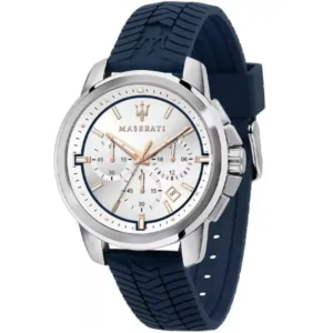 Maserati Men’s Chronograph Quartz Navy Blue Silicone Strap White Dial 44mm Watch R8871621013